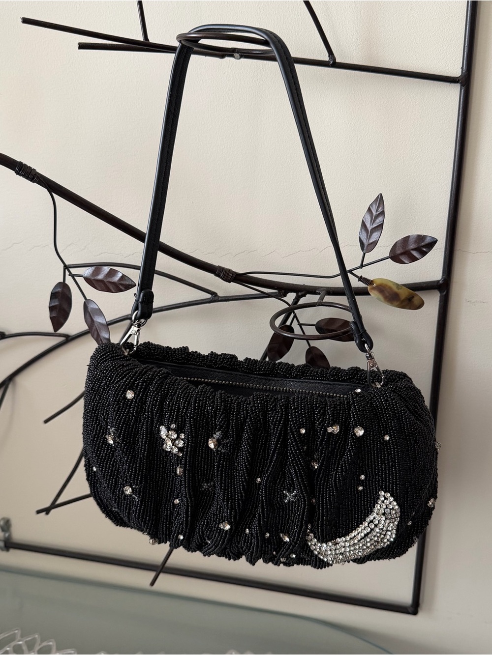 Staud Starry Night Black Hand Beaded Bean Bag Clutch / Shoulder Bag - Picture 9 of 13